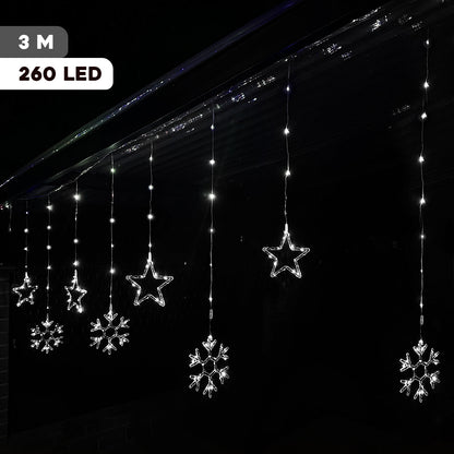 Luces Led Estrellas y Copos 260 Luces 3m Navidad Blanco 1627B