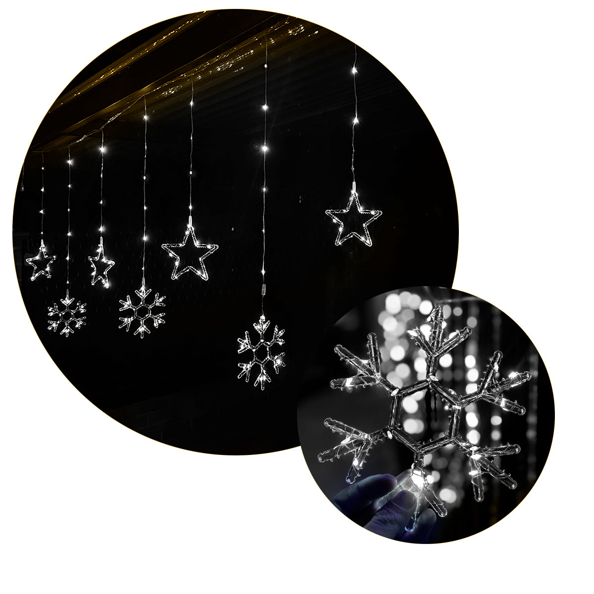 Luces Led Estrellas y Copos 260 Luces 3m Navidad Blanco 1627B