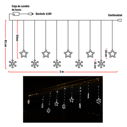 Luces Led Estrellas y Copos 260 Luces 3m Navidad Blanco 1627B