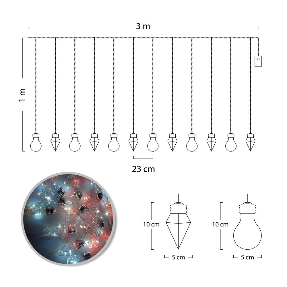 Extension Micro LED Cortina 3X1m 168 Bombillos Navidad Multicolor 1609V