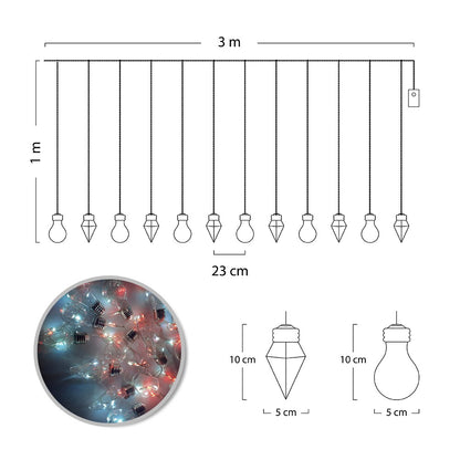 Extension Micro LED Cortina 3X1m 168 Bombillos Navidad Multicolor 1609V