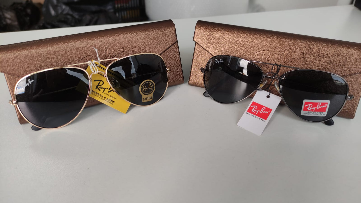 KIT GAFAS RAYBAN X2 (DOS GAFAS RAYBAN TIPO PILOTO + ESTUCHES DE LUJO UNISEX)