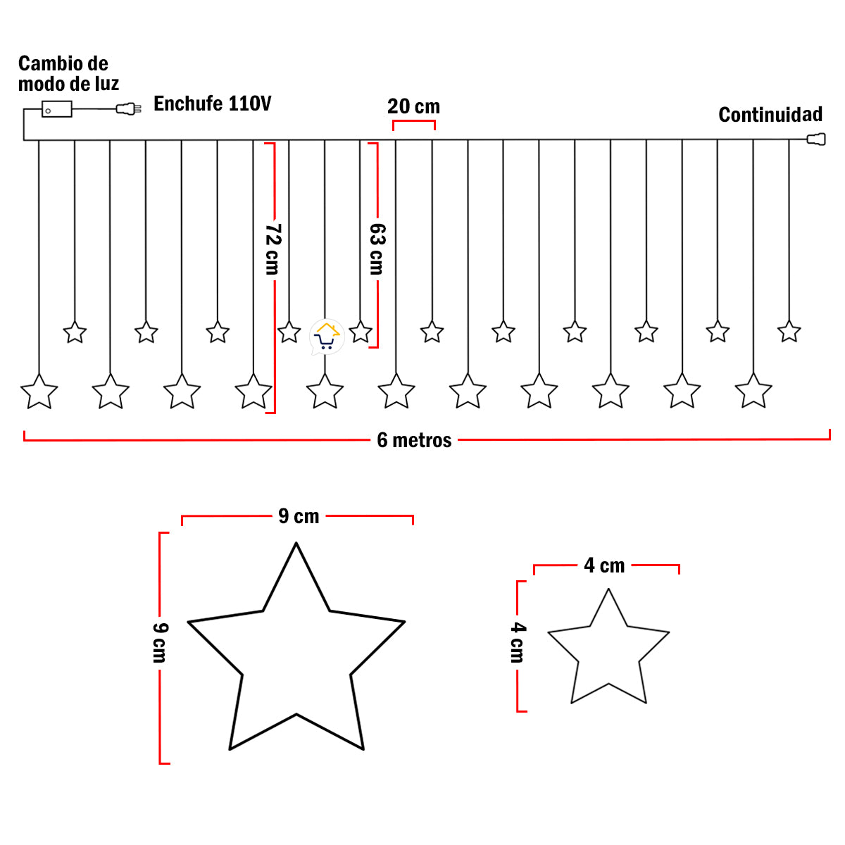 Luces Led Estrella X272 LED Cortina Luces 6m Navidad Azul H1801TCAZ