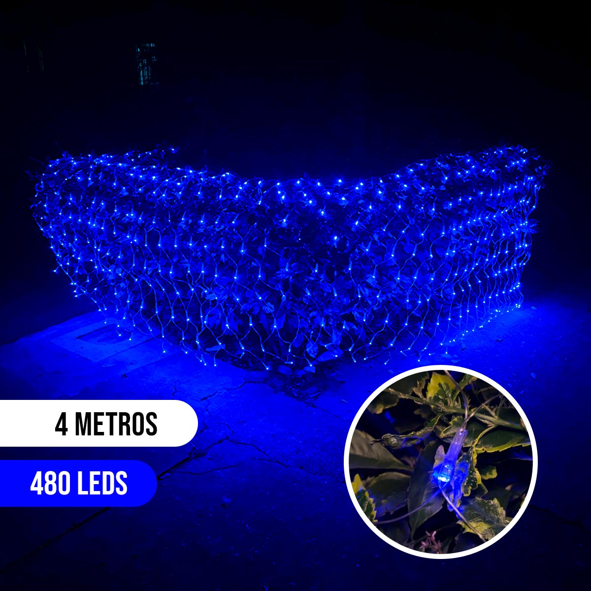 Luces Malla LED 480 Luces 4x1 M Luz Navidad Azul Cable Transparente LEDN480LAZ