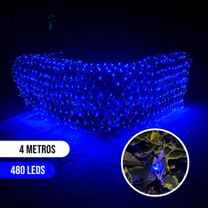 Luces Malla LED 480 Luces 4x1 M Luz Navidad Azul Cable Transparente LEDN480LAZ